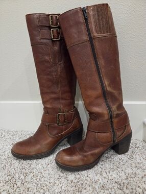 BOC Women's Brown 6.5 Leather Knee-High Buckle Boots